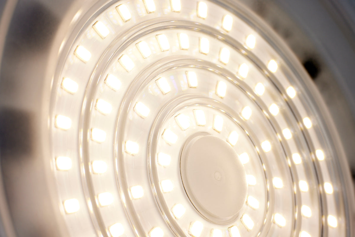 60 Watt - Hi-Pro Shop Light with Plug - 8" Dia. - 3000K - White Finish - 120 Volt