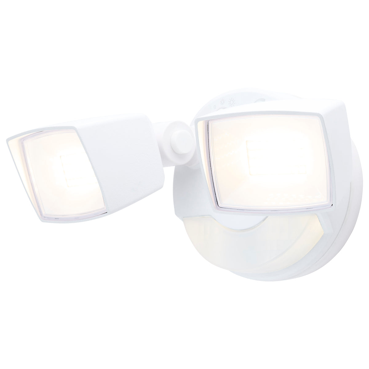 LED Security Light with Nightlight - PIR Sensor - Dual Head - Field Selectable - White Finish for commercial spaces and
