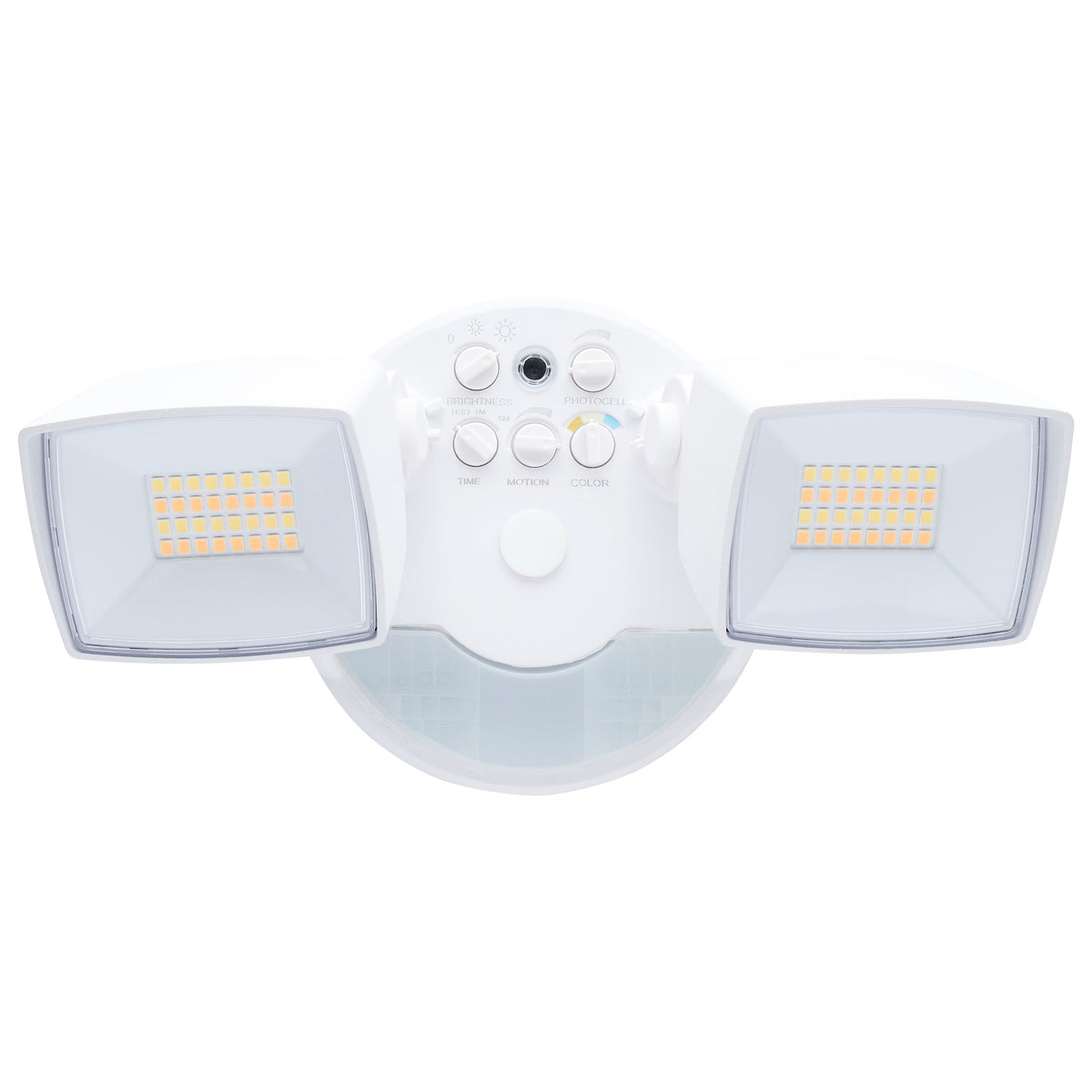 LED Security Light with Nightlight - PIR Sensor - Dual Head - Field Selectable - White Finish