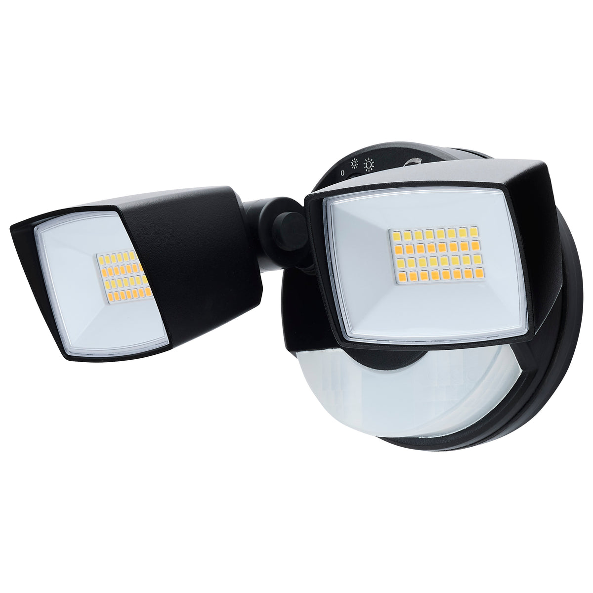 LED Security Light with Nightlight - PIR Sensor - Dual Head - Field Selectable - Black Finish
