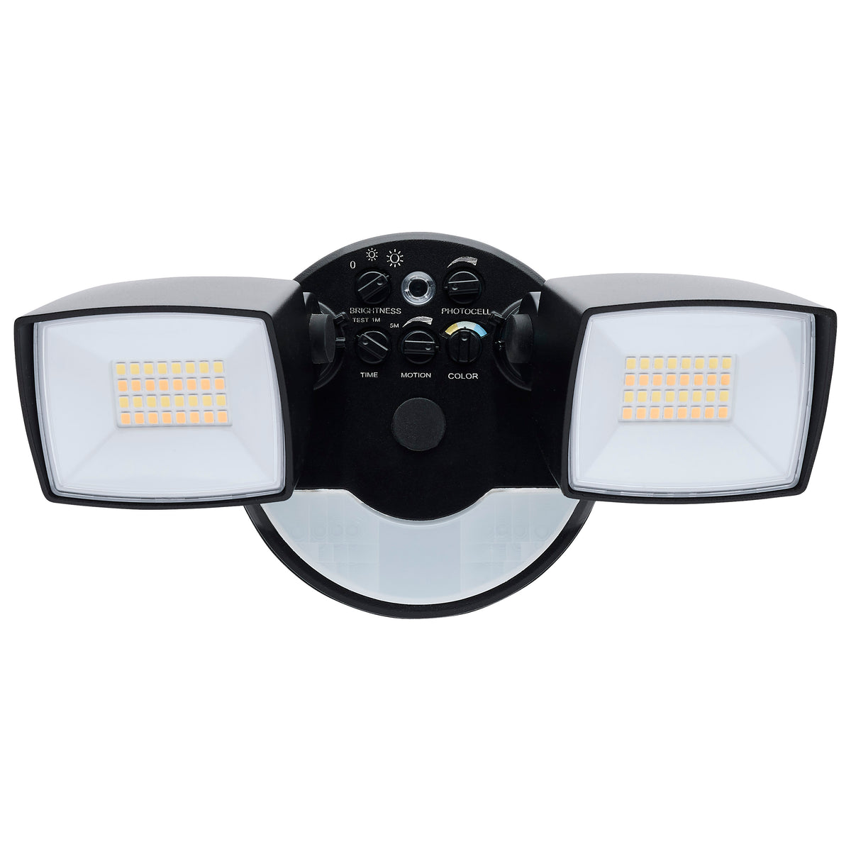 LED Security Light with Nightlight - PIR Sensor - Dual Head - Field Selectable - Black Finish