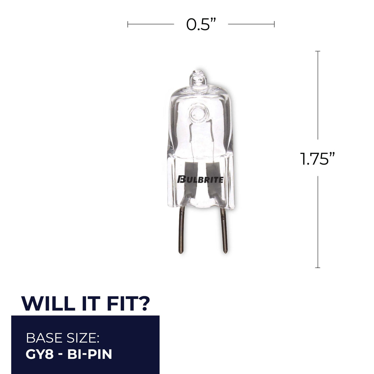 Bulbrite 35W Dimmable Clear T4 Bi – Pin (GY8) Mini Halogen Light Bulbs, 5-Pack
