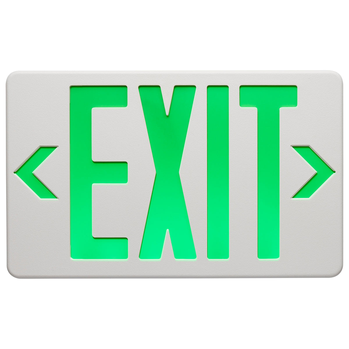Green LED Exit Sign, 90min Ni-Cad backup, 120/277V, Single/Dual Face, Universal Mounting - White Finish