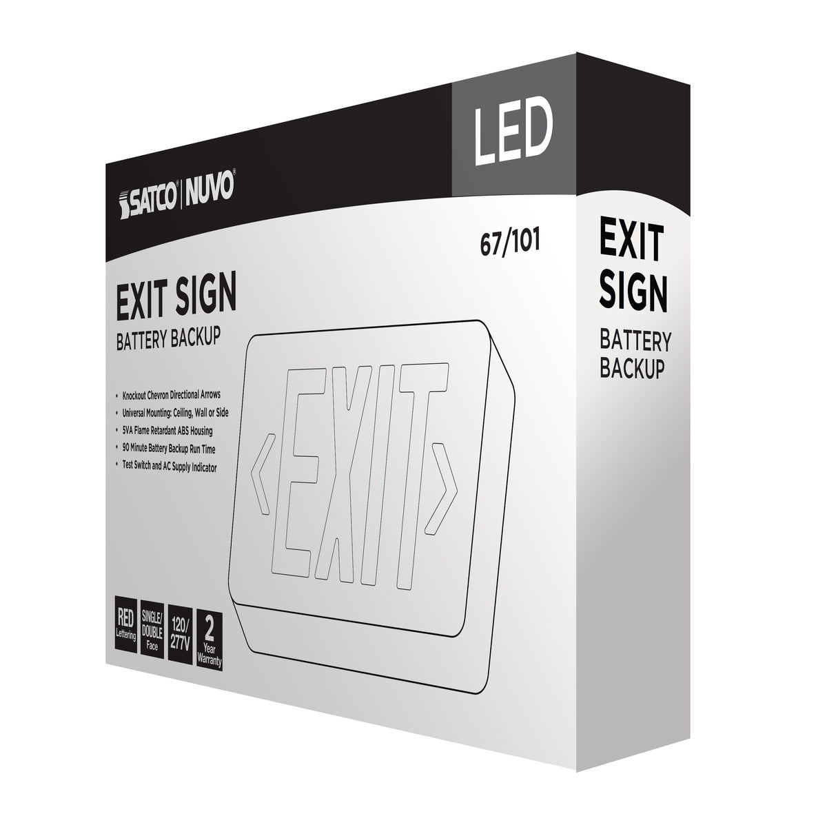 Red LED Exit Sign, 90min Ni-Cad backup, 120/277V, Single/Dual Face, Universal Mounting - White Finish