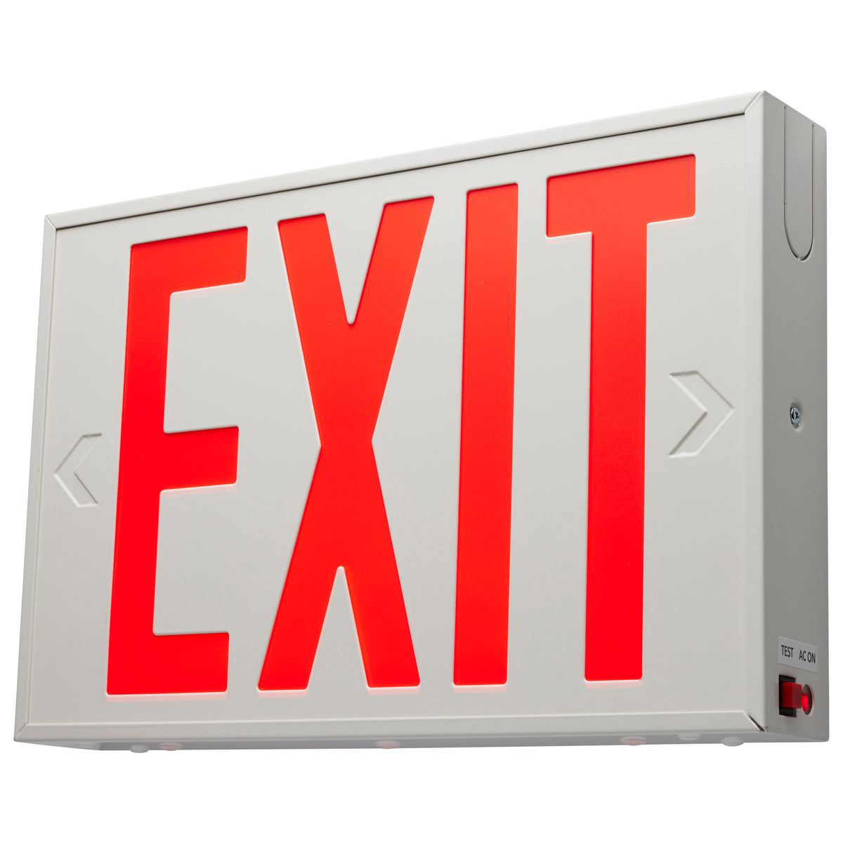 Red LED Exit Sign, 90min Ni-Cad backup, 120V/277V, Single/Dual Face, Universal Mounting, Steel/NYC - White Finish bulb or