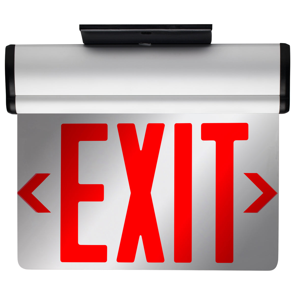 Red (Mirror) Edge Lit LED Exit Sign, 90min Ni-Cad backup, 120/277V, Dual Face, Top/Back/End Mount - Silver Finish