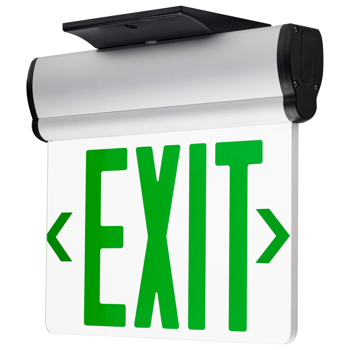 Green (Clear) Edge Lit LED Exit Sign, 90min Ni-Cad backup, 120/277V, Single Face, Top/Back/End Mount - Clear Finish for