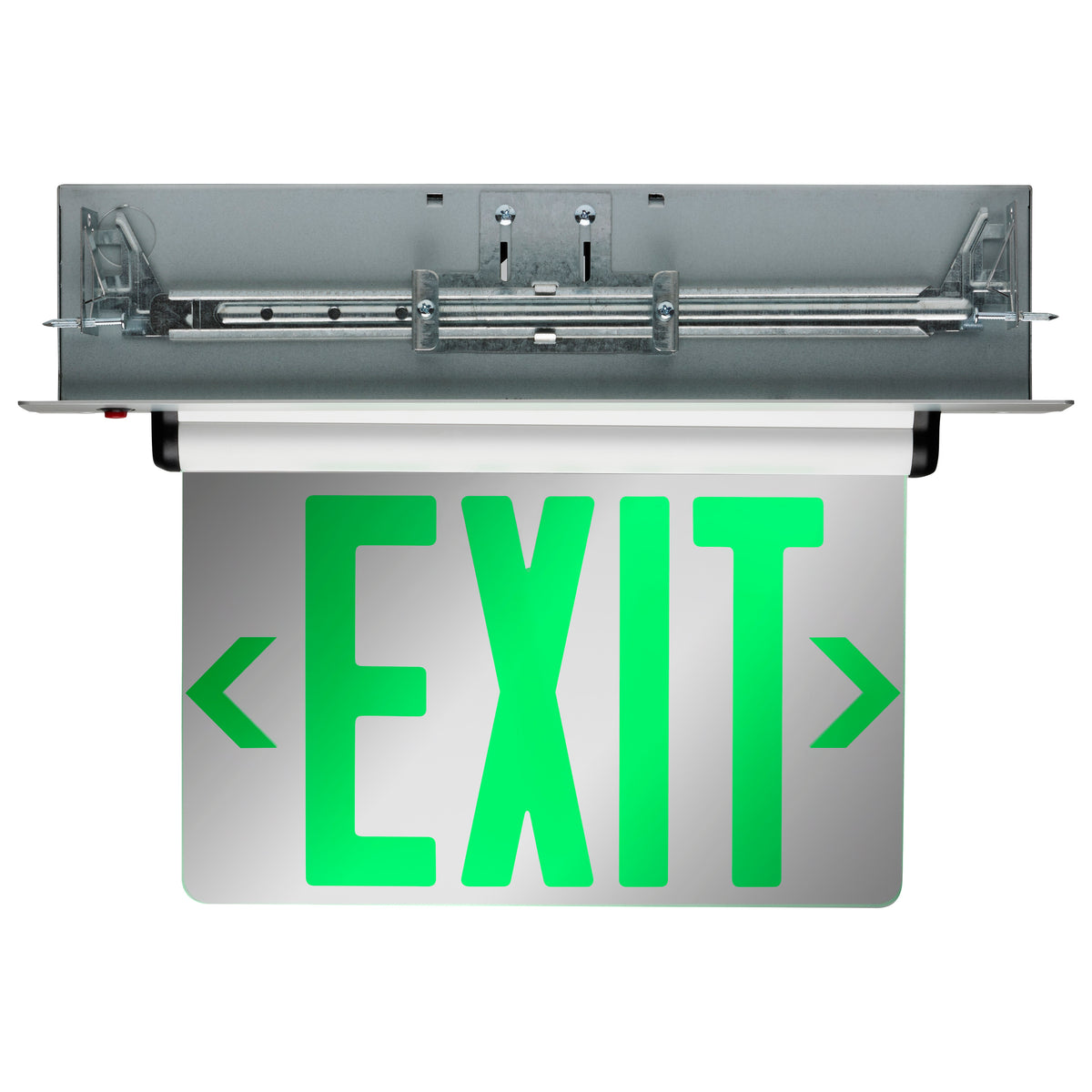 Green (Mirror) Edge Lit LED Exit Sign - 2.94 Watts - Dual Face - 120V/277 Volt - Silver Finish