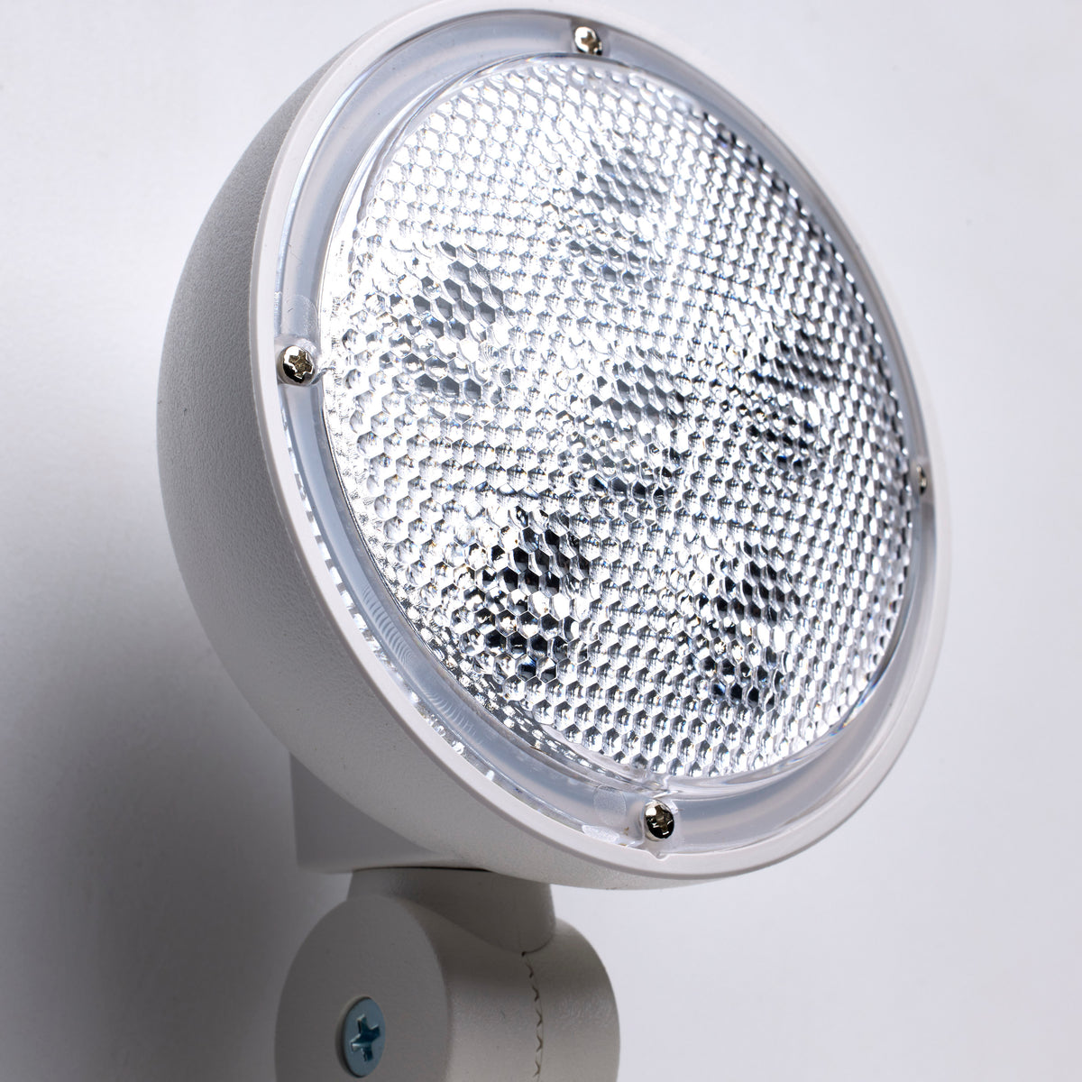 Combination Red Exit Sign/Emergency Light, 90min Ni-Cad backup, 120-277V, Dual Head, Single/Dual Face, Universal Mounting, Steel/NYC - White Finish