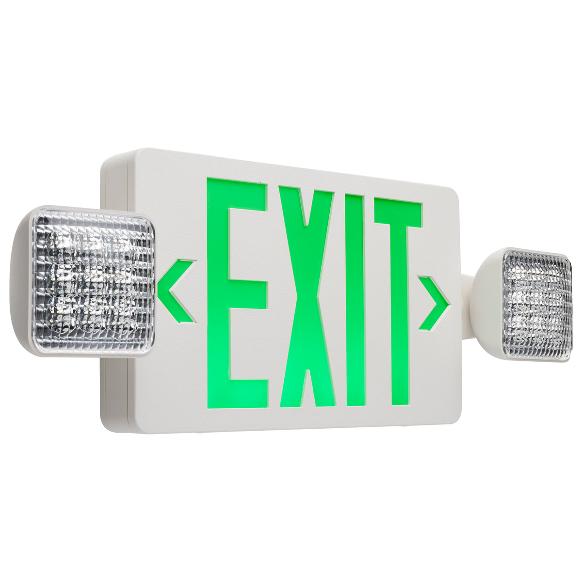 Combination Green Exit Sign/Emergency Light - Singe/Dual Face - 120/277 Volts - Remote Compatible - White Finish lighting