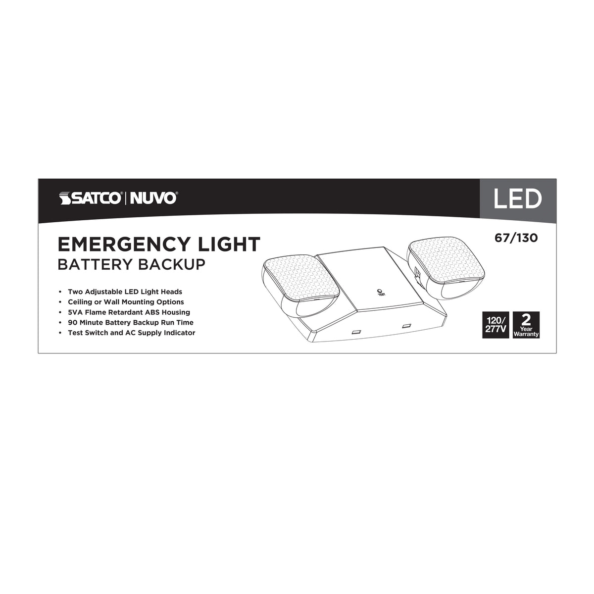 Emergency Light, 90min Ni-Cad backup, 120/277V, Dual Head, Universal Mounting - White Finish