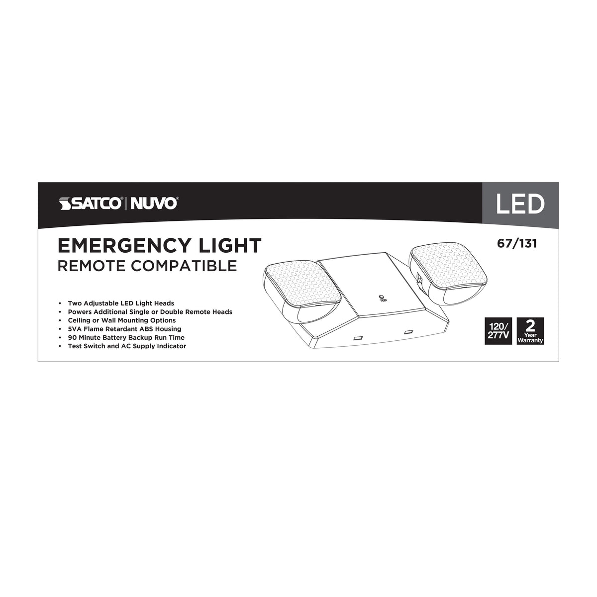 Emergency Light, 90min Ni-Cad backup, 120/277V, Dual Head, Universal Mounting, Remote Compatible - White Finish