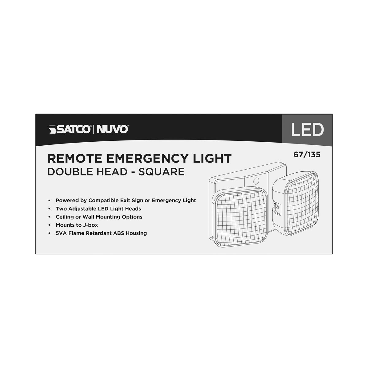 Remote Emergency Light, Low-Voltage Backup, Dual Head - White Finish