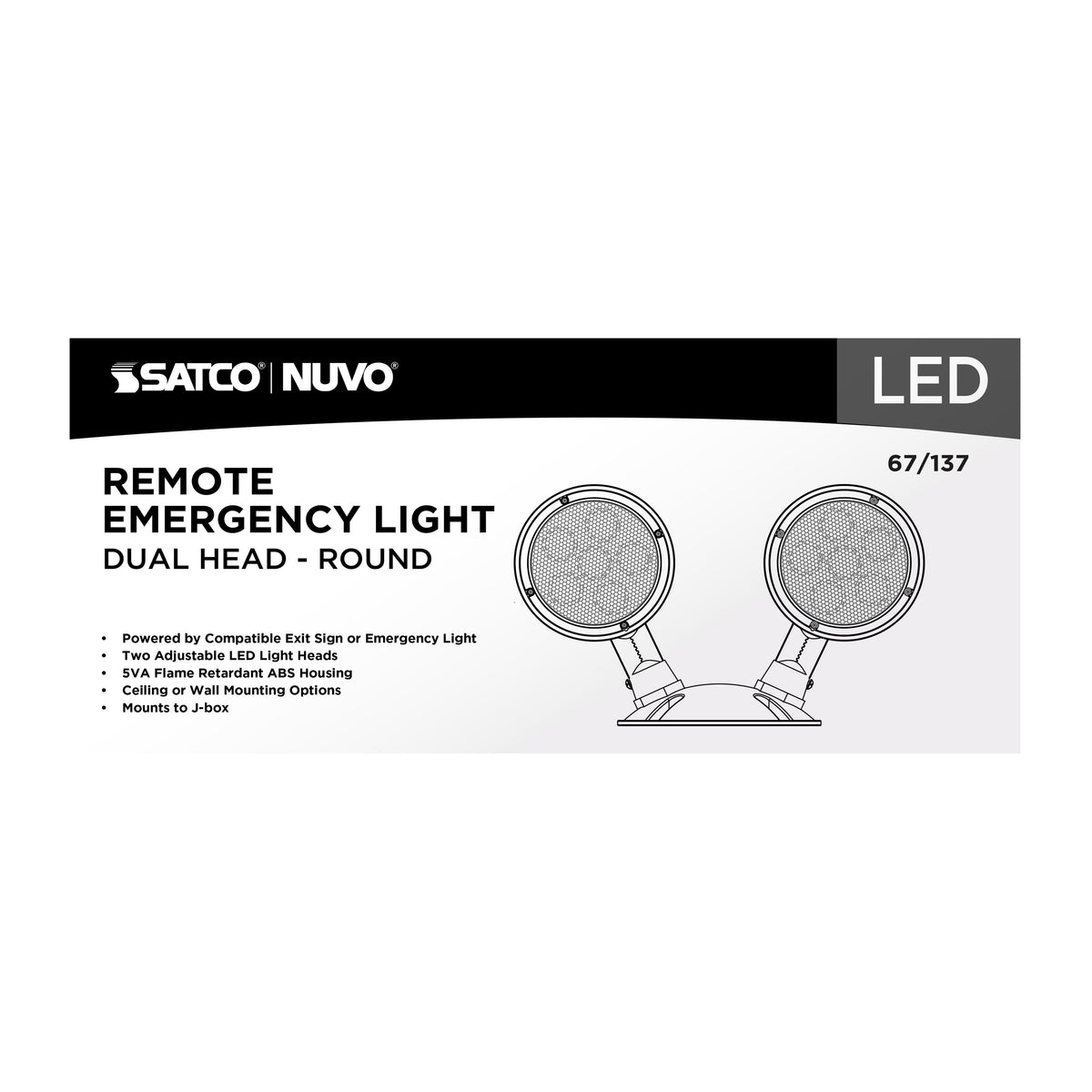 Remote Emergency Light - Low-Voltage Backup - Double Head, White Finish, Wet Location Rated