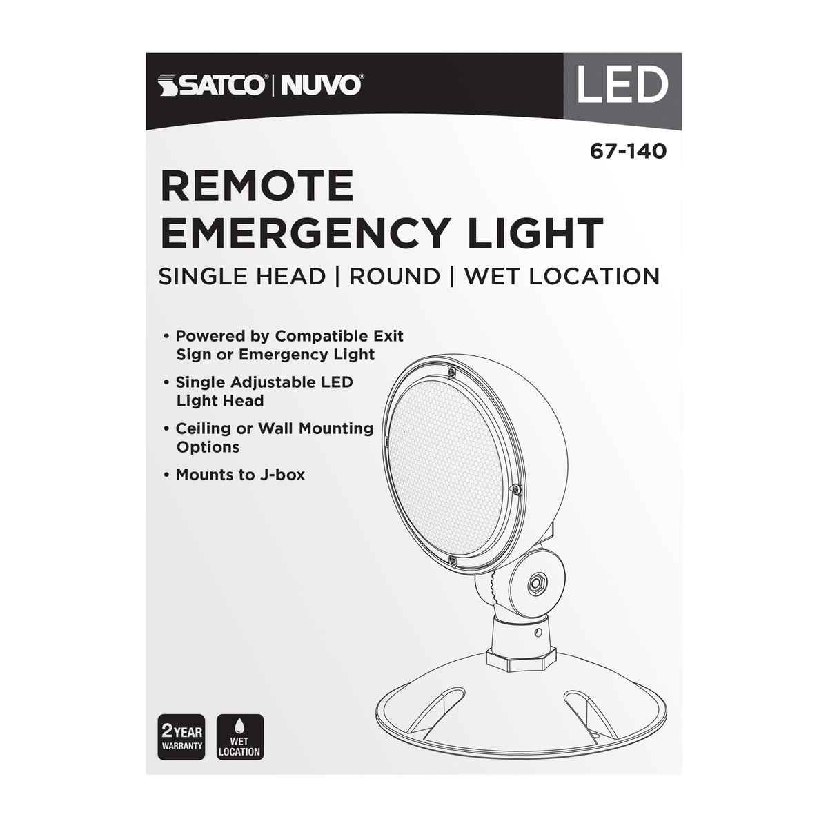 Remote Emergency Light - Weatherproof Low Power Single Head - 3-12V 0.75W - White Finish