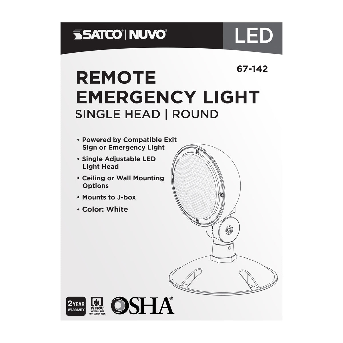 Remote Emergency Light - 0.75 Watt - Weatherproof Low Power Single Head - White Finish - 3.6 Volt