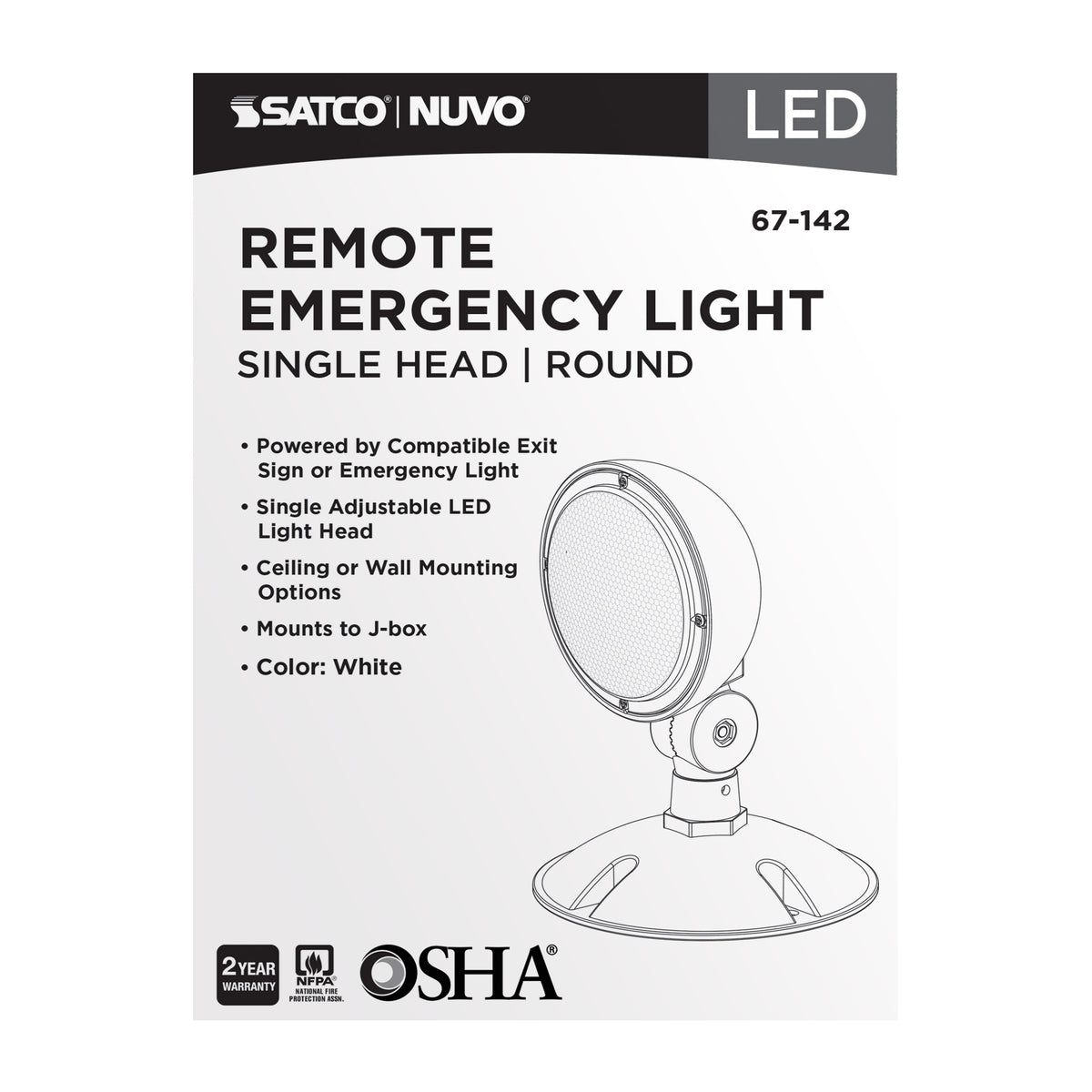 Remote Emergency Light - 0.75 Watt - Weatherproof Low Power Single Head - White Finish - 3.6 Volt