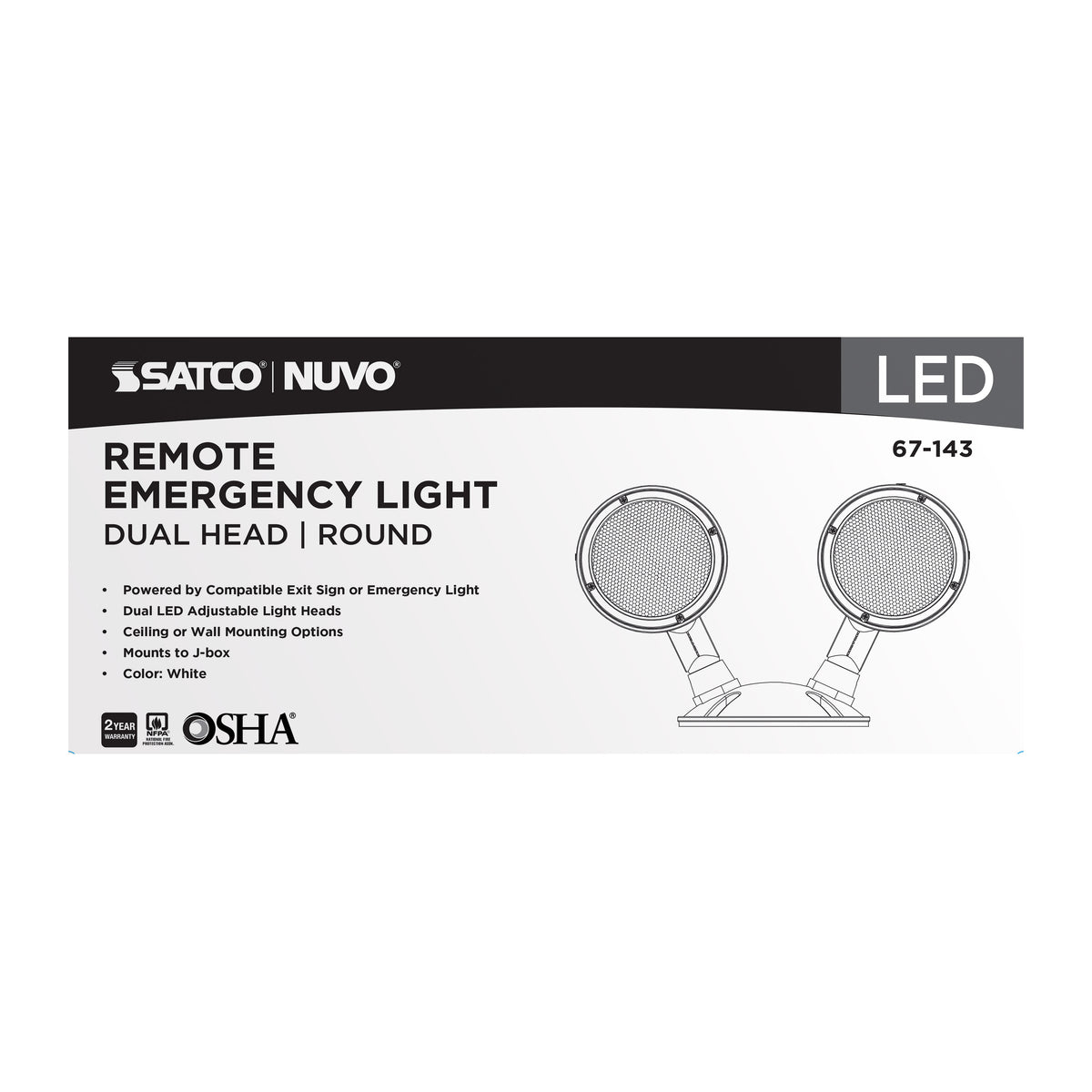 Remote Emergency Light - 1.5 Watt - Weatherproof Low Power Dual Head - White Finish - 3.6 Volt
