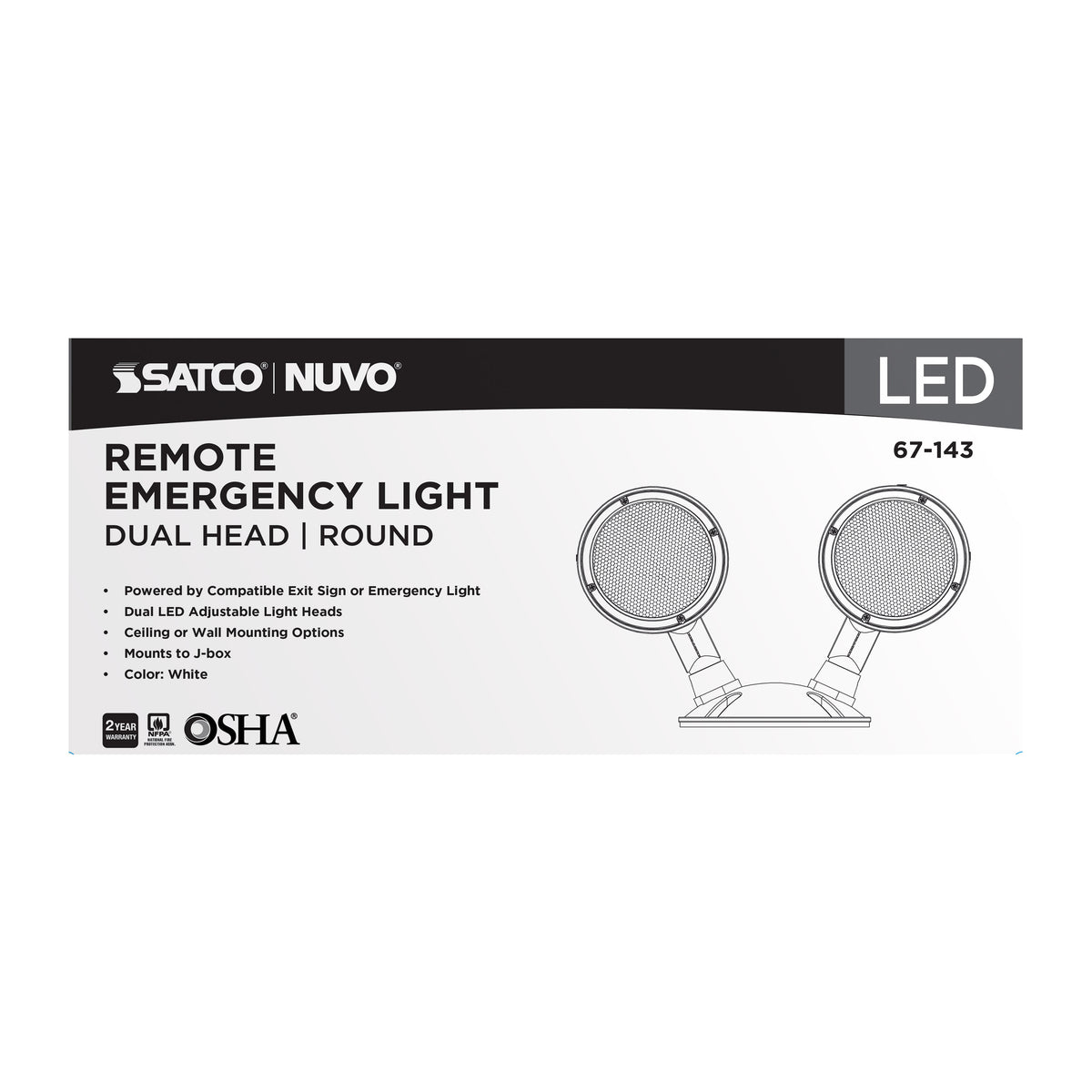 Remote Emergency Light - 1.5 Watt - Weatherproof Low Power Dual Head - White Finish - 3.6 Volt