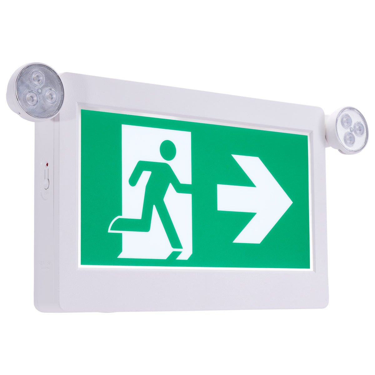 Running Man Green Combo Exit Sign/Emergency Light - 120-347V - 2HR backup - Single/Dual Face - Universal Mounting Daylight