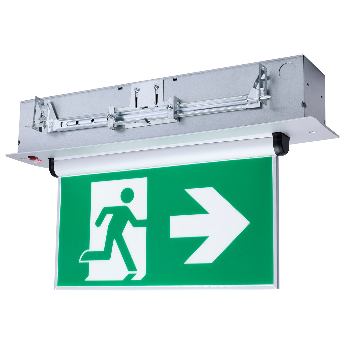 Running Man Green Edge Lit Exit Sign - 120-347V - 2HR backup - Single/Dual Face - Universal Surface or Recessed Mounting