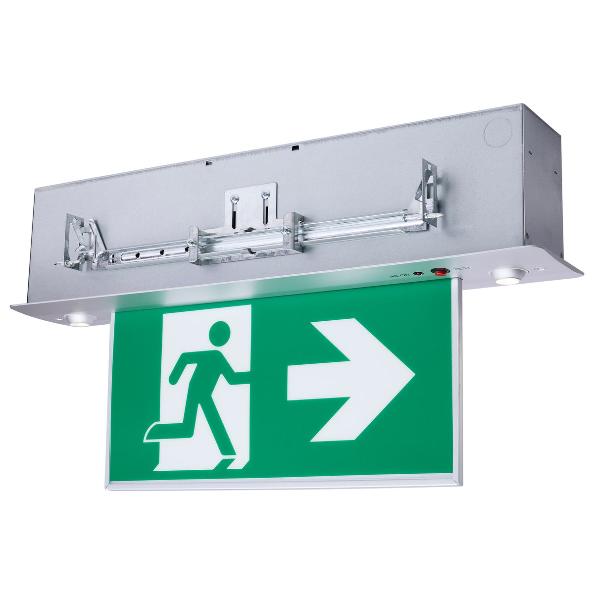 Running Man Green Combo Edge Lit Exit Sign/Emergency Light - 120-347V - 2HR backup - Single/Dual Face - Premium Flush