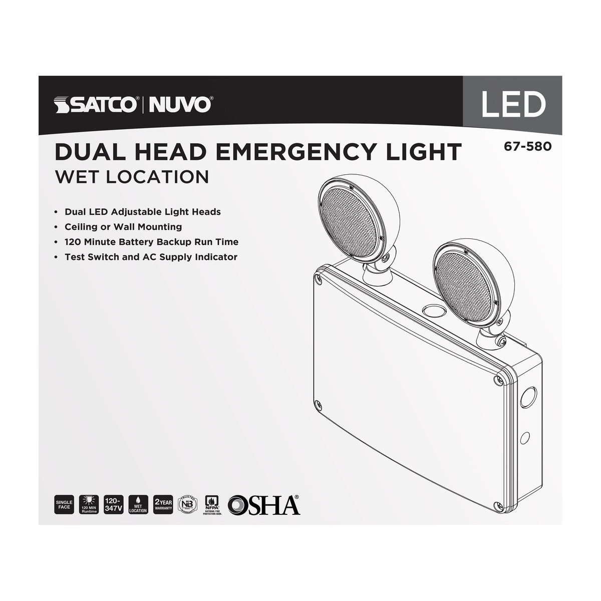 Emergency Light - 120-347V - 2HR Backup - Universal Mounting - Wet Location - White Finish