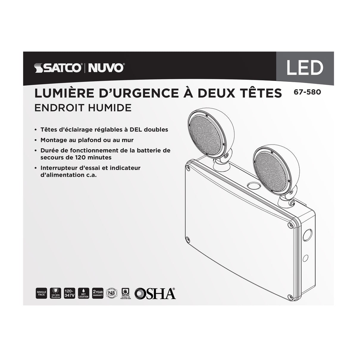 Emergency Light - 120-347V - 2HR Backup - Universal Mounting - Wet Location - White Finish