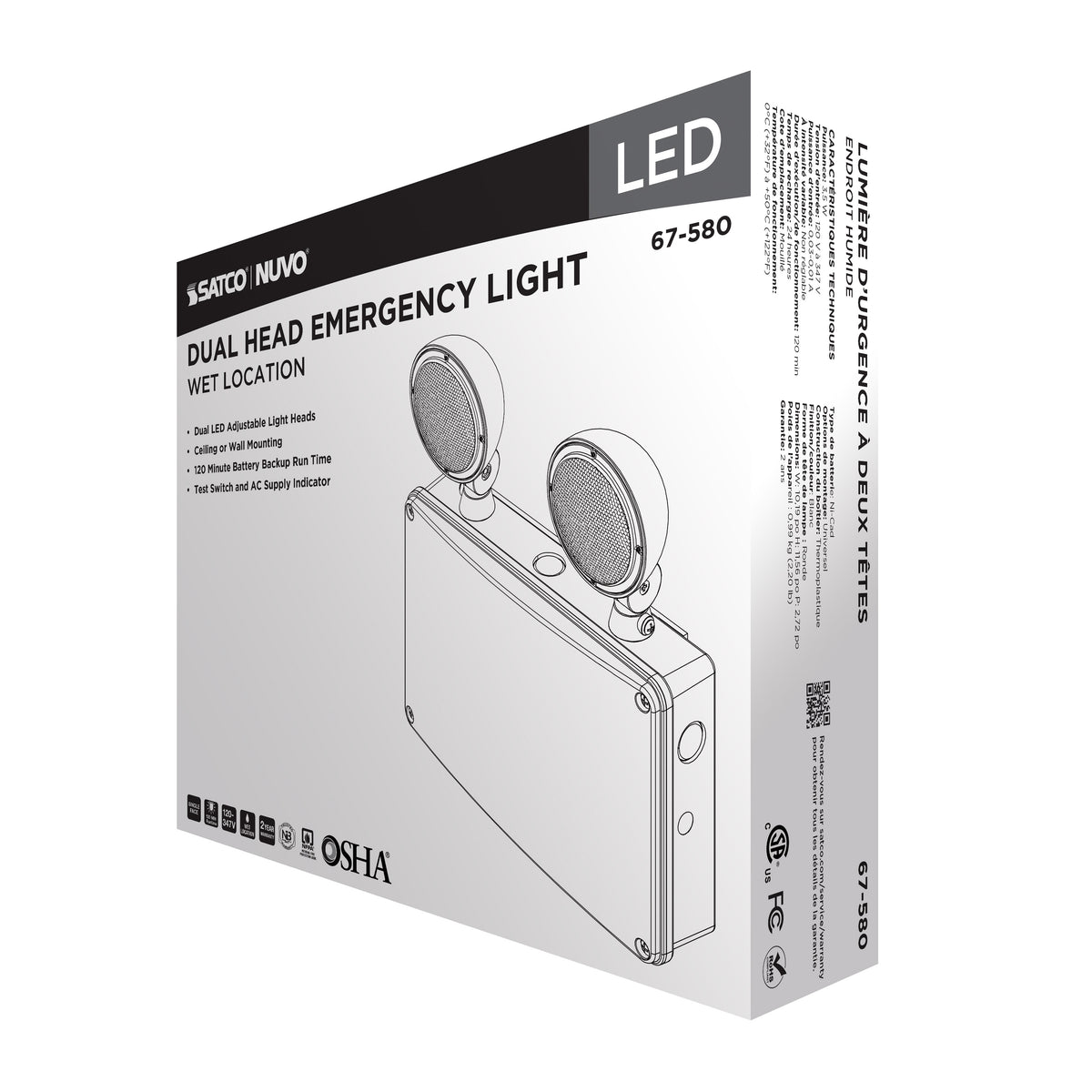Emergency Light - 120-347V - 2HR Backup - Universal Mounting - Wet Location - White Finish