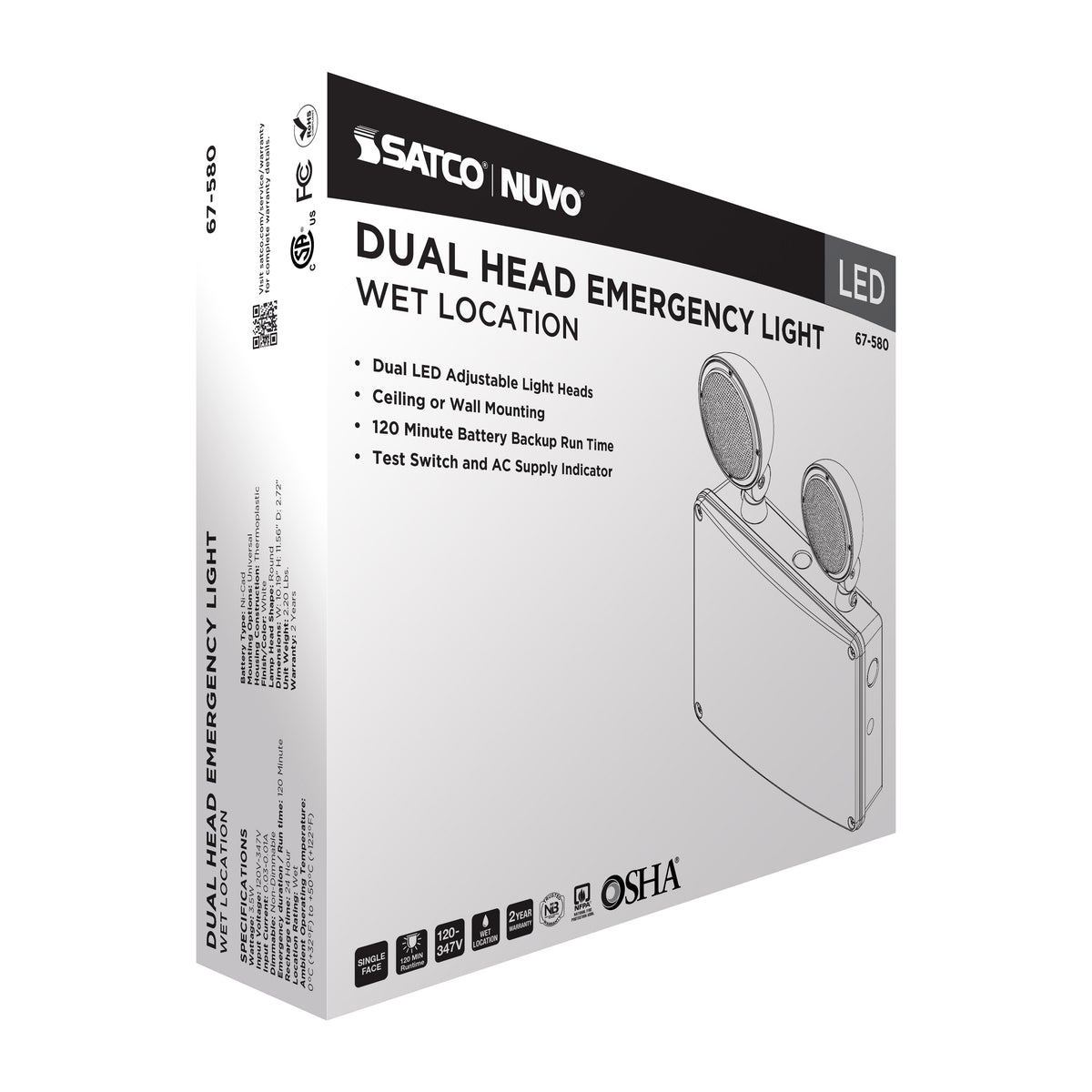 Emergency Light - 120-347V - 2HR Backup - Universal Mounting - Wet Location - White Finish