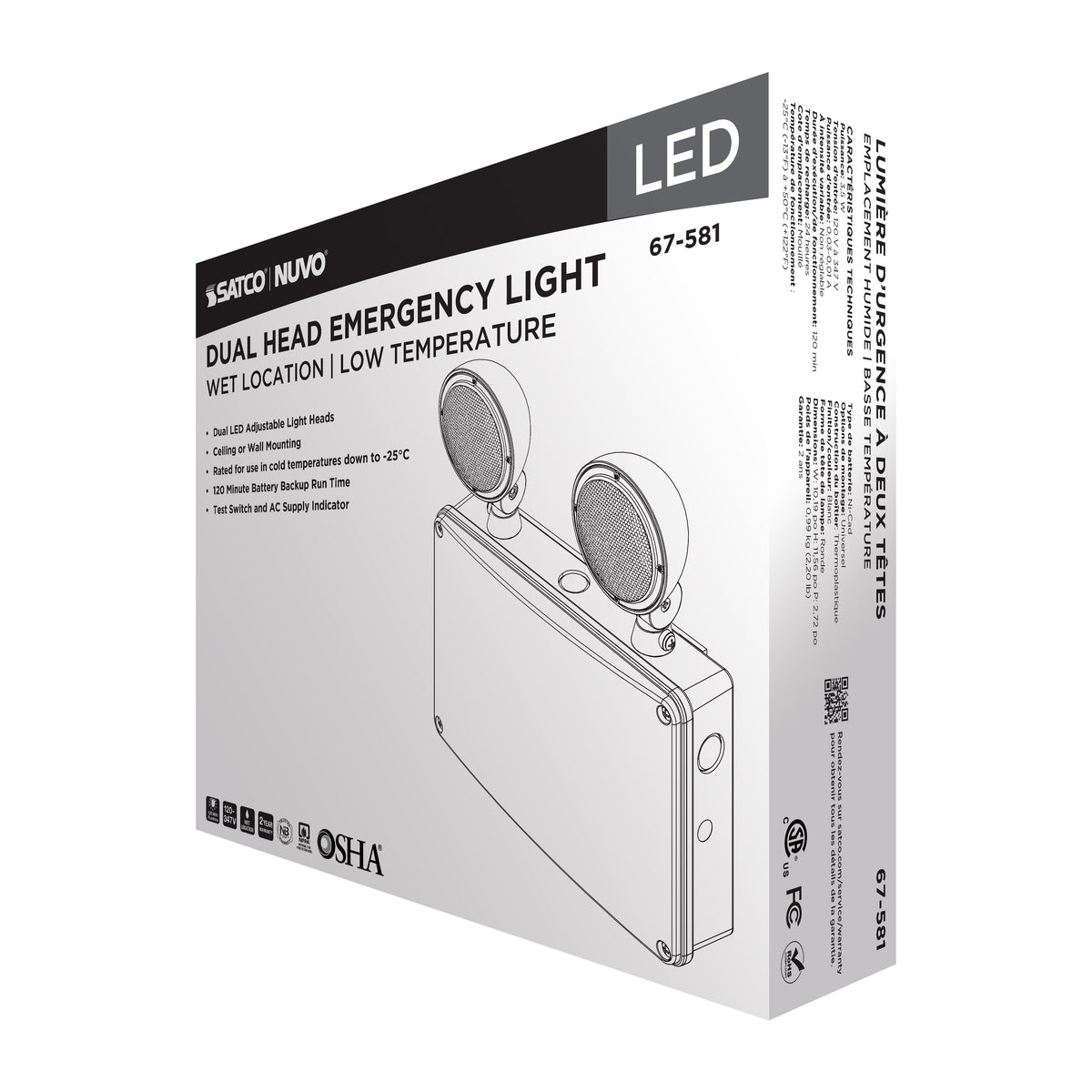 Emergency Light - 120-347V - 2HR Backup - Universal Mounting - Wet Location - Low Temperature - White Finish