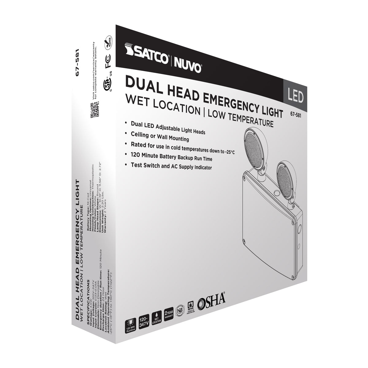 Emergency Light - 120-347V - 2HR Backup - Universal Mounting - Wet Location - Low Temperature - White Finish