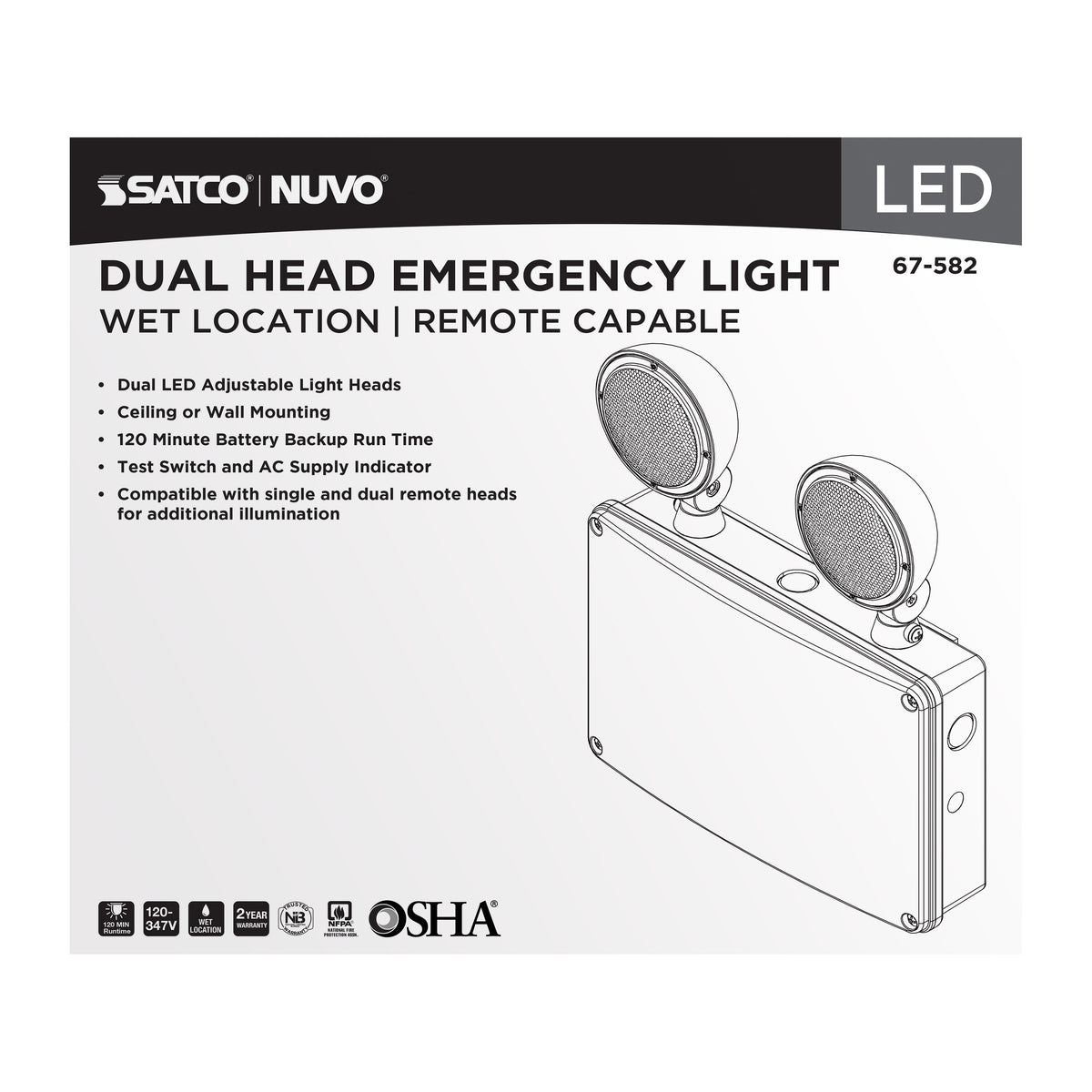 Emergency Light - 120-347V - 2HR Backup - Universal Mounting - Wet Location - Remote Compatible - White Finish