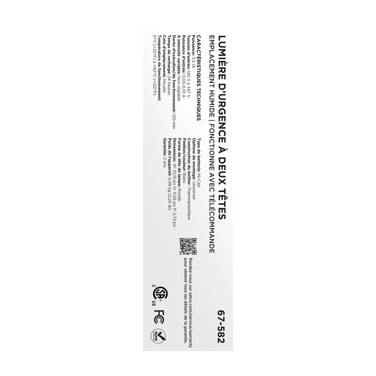 Emergency Light - 120-347V - 2HR Backup - Universal Mounting - Wet Location - Remote Compatible - White Finish