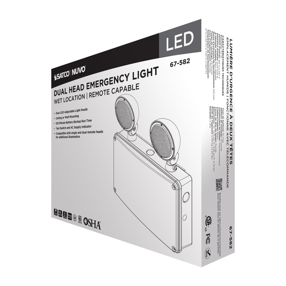 Emergency Light - 120-347V - 2HR Backup - Universal Mounting - Wet Location - Remote Compatible - White Finish