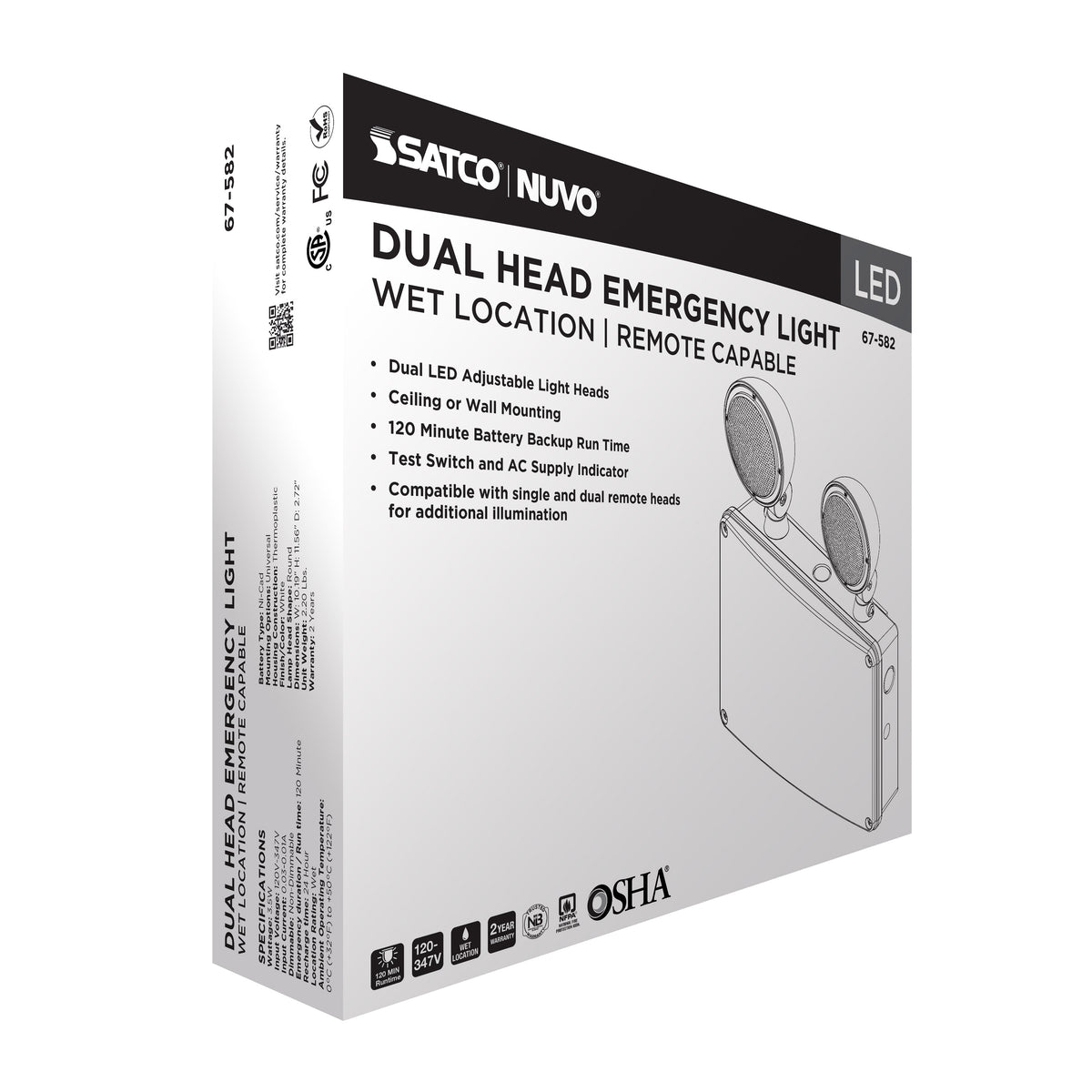 Emergency Light - 120-347V - 2HR Backup - Universal Mounting - Wet Location - Remote Compatible - White Finish