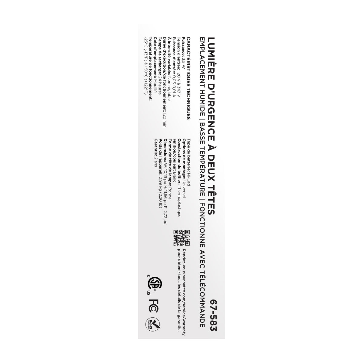 Emergency Light - 120-347V - 2HR Backup - Universal Mounting - Wet Location - Low Temperature - Remote Compatible - White Finish