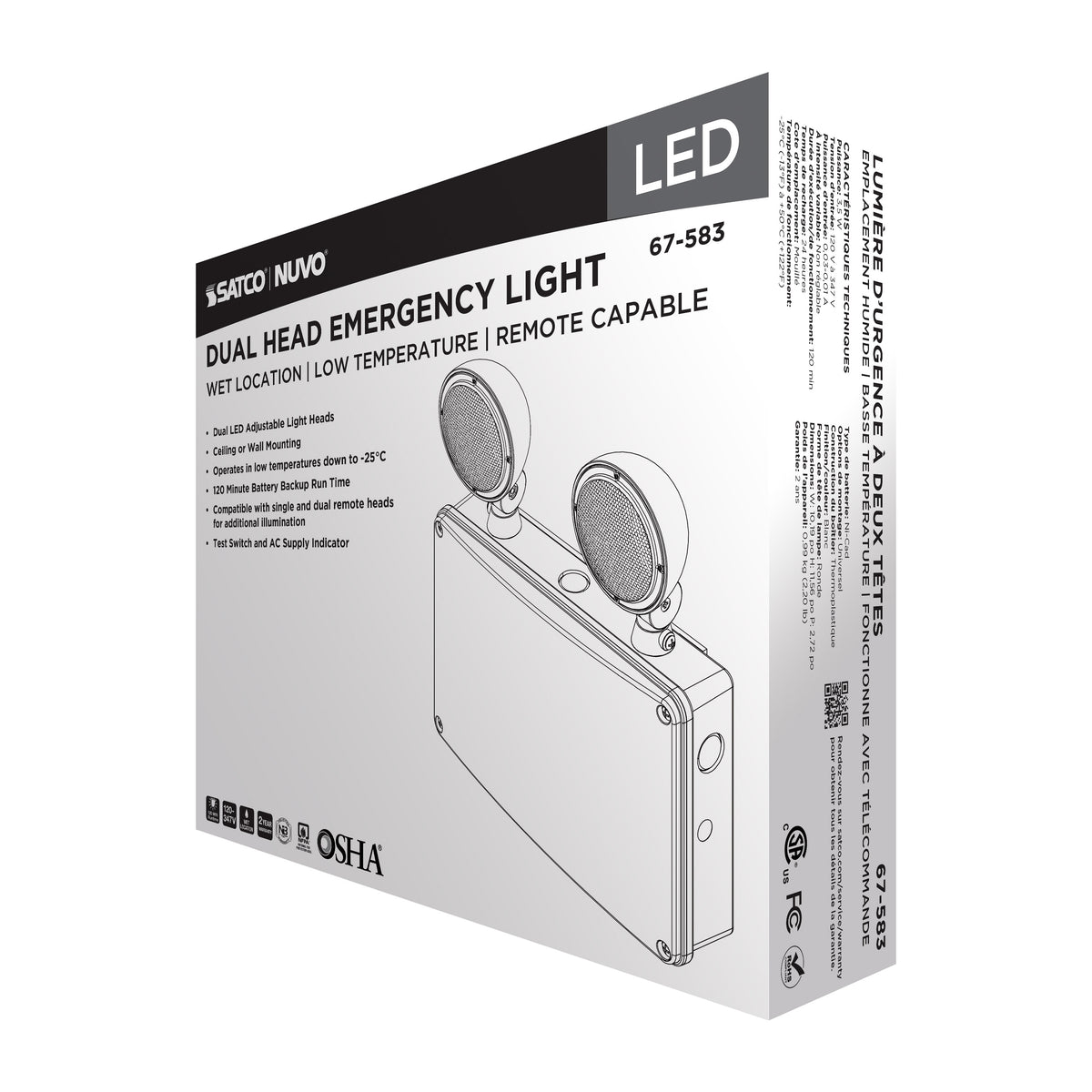Emergency Light - 120-347V - 2HR Backup - Universal Mounting - Wet Location - Low Temperature - Remote Compatible - White Finish
