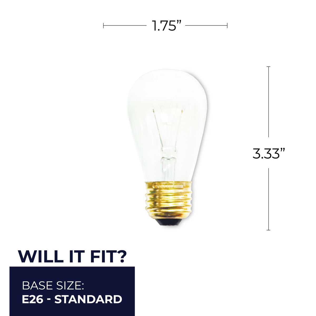 Bulbrite 11W Dimmable Clear S14 E26 Medium BaseIncandescent Bulb, 25-Pack
