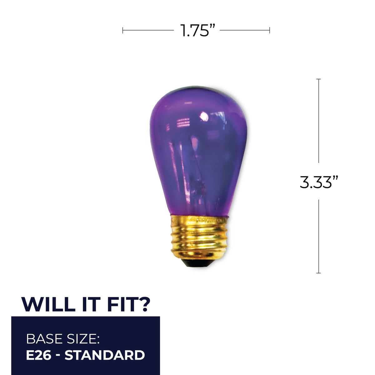 Bulbrite S14 Incandescent Light Bulb, 11W, E26 Base, Transparent Purple Finish, Dimmable, 25-Pack