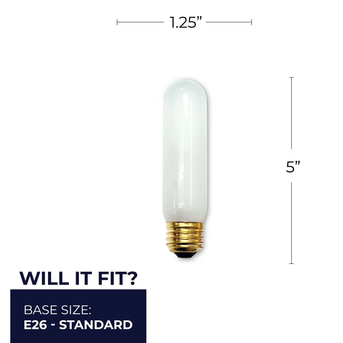 Bulbrite T10 Incandescent Light Bulb, 60W, 2700K, E26 Base, Frost Finish, Dimmable, 25-Pack