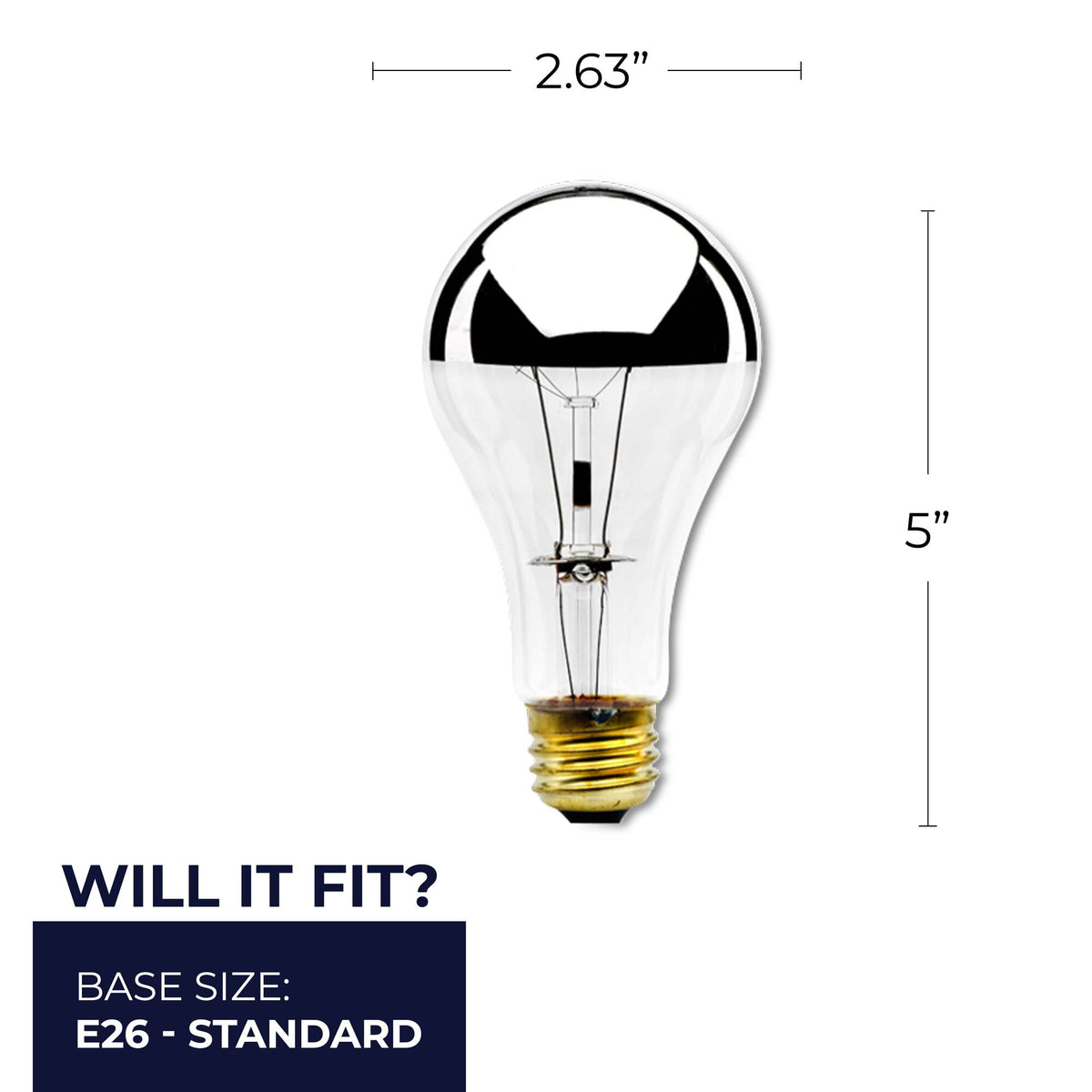 Bulbrite 100W Dimmable Half Chrome A21 E26 Medium BaseIncandescent Bulb, 8-Pack