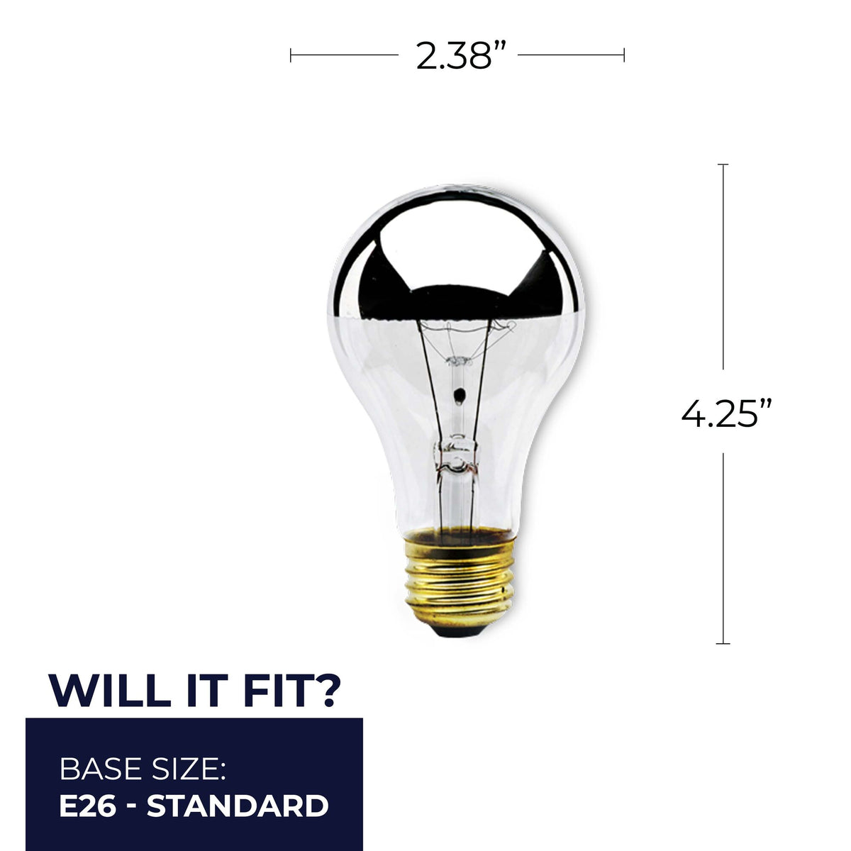 Bulbrite Incandescent A19 Medium Screw Base (E26) Light Bulb, 60W, Half Chrome, 8-Pack