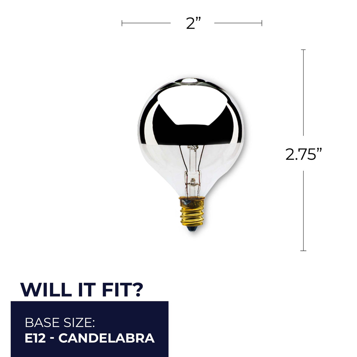 Bulbrite 25W Dimmable Half Chrome G16.5 E12 Candelabra BaseIncandescent Bulb, 25-Pack