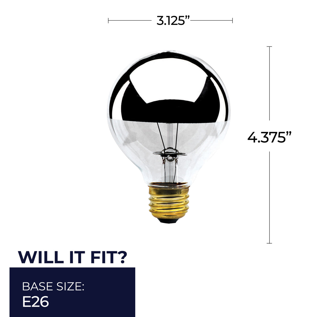 Bulbrite 100W Dimmable Half Chrome G25 E26 Medium BaseIncandescent Light Bulb, 6-Pack