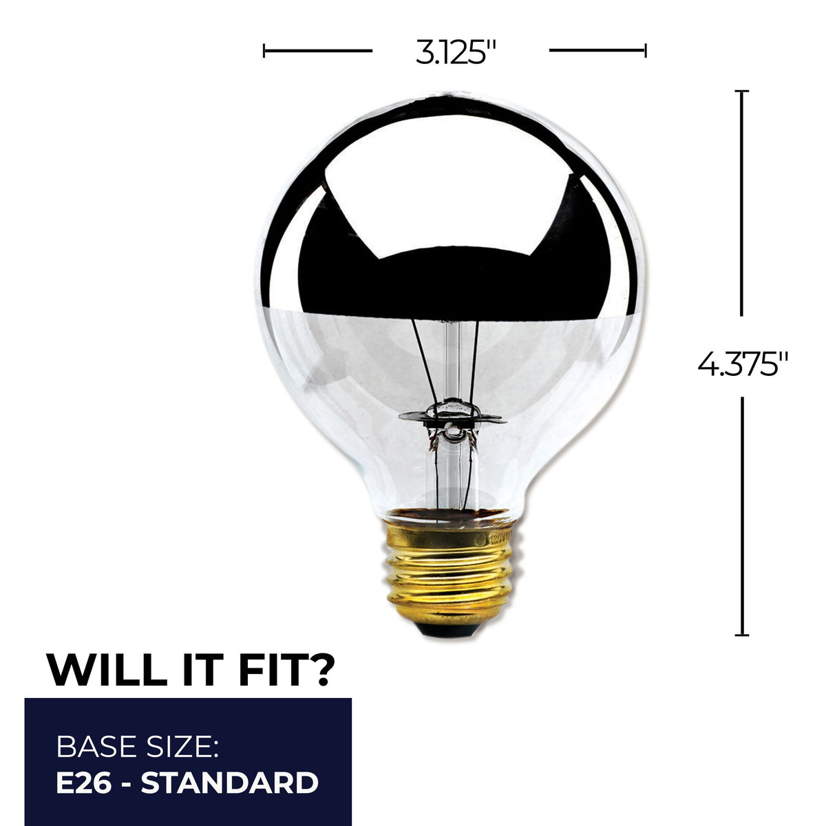 Bulbrite 40W Dimmable Half Chrome G25 Incandescent Light Bulbs with E26 Medium Base, 2700K Warm White Light, 6-Pack