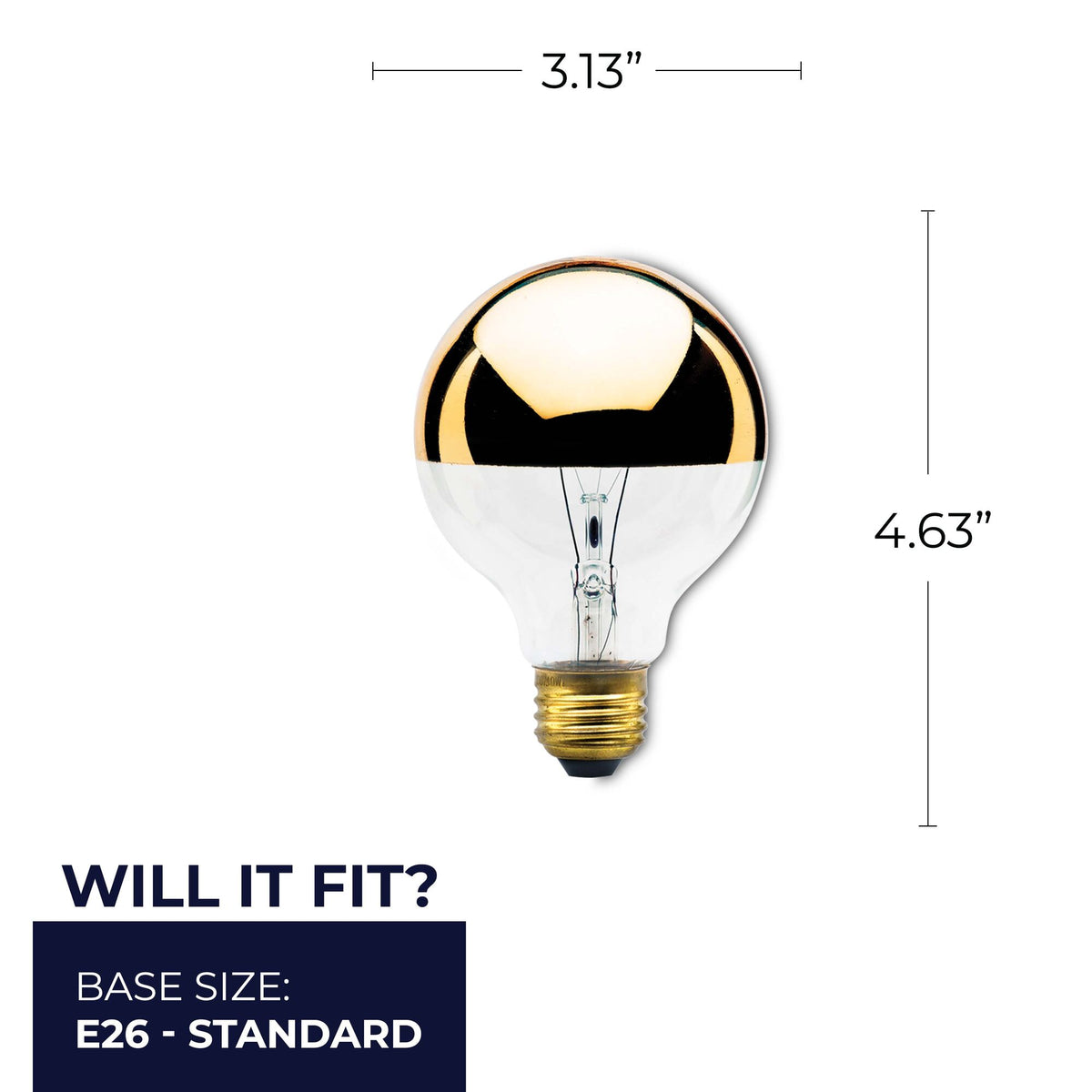 Bulbrite Incandescent Dimmable 40W Half Gold Globe G25 Light Bulbs with E26 Medium BaseScrew Base, 2700K Warm White Light, 6-Pack
