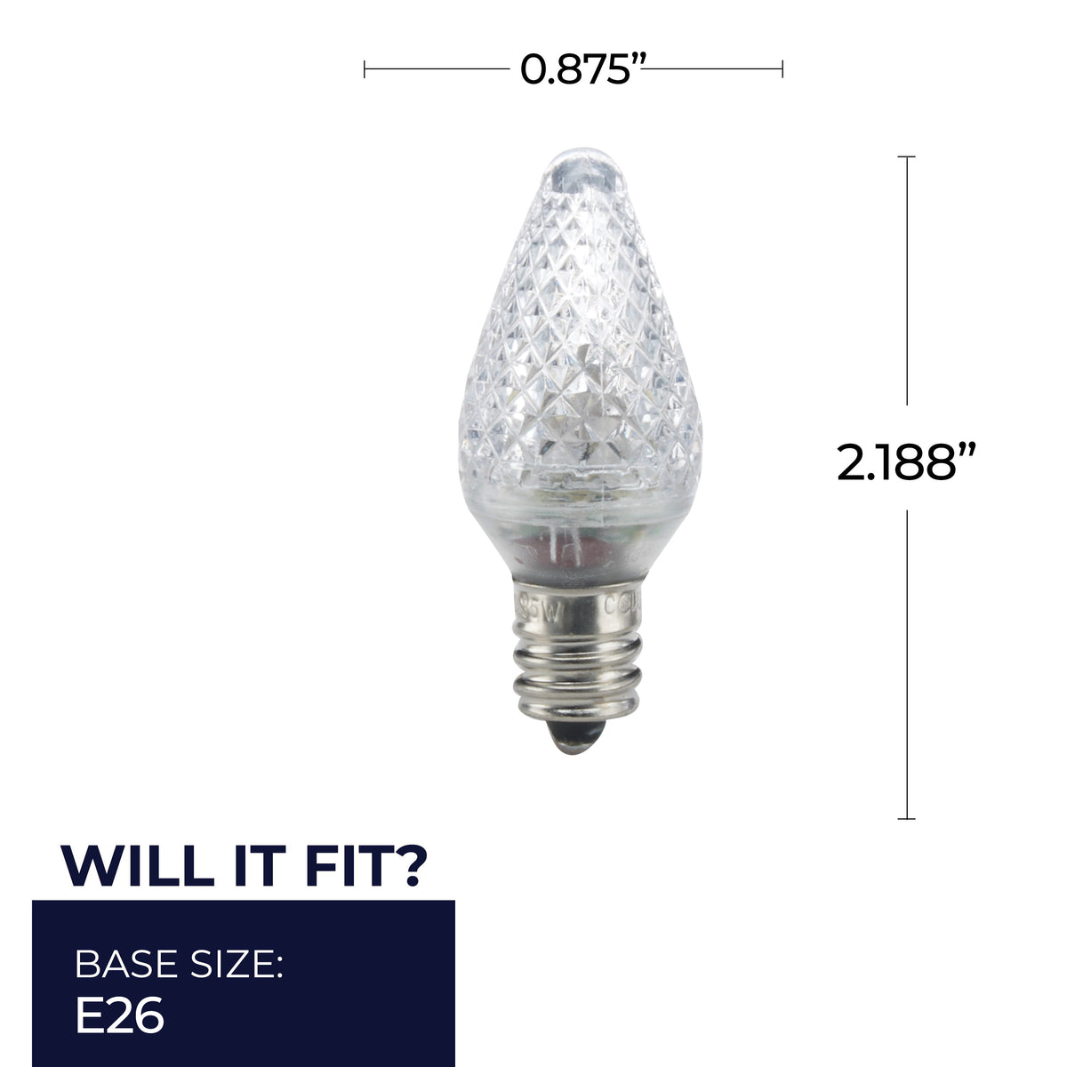 Bulbrite C7 Colored LED Light Bulb, 0.6W, 5W Equivalent, 2700K, E12 Base, Clear Finish, 25-Pack