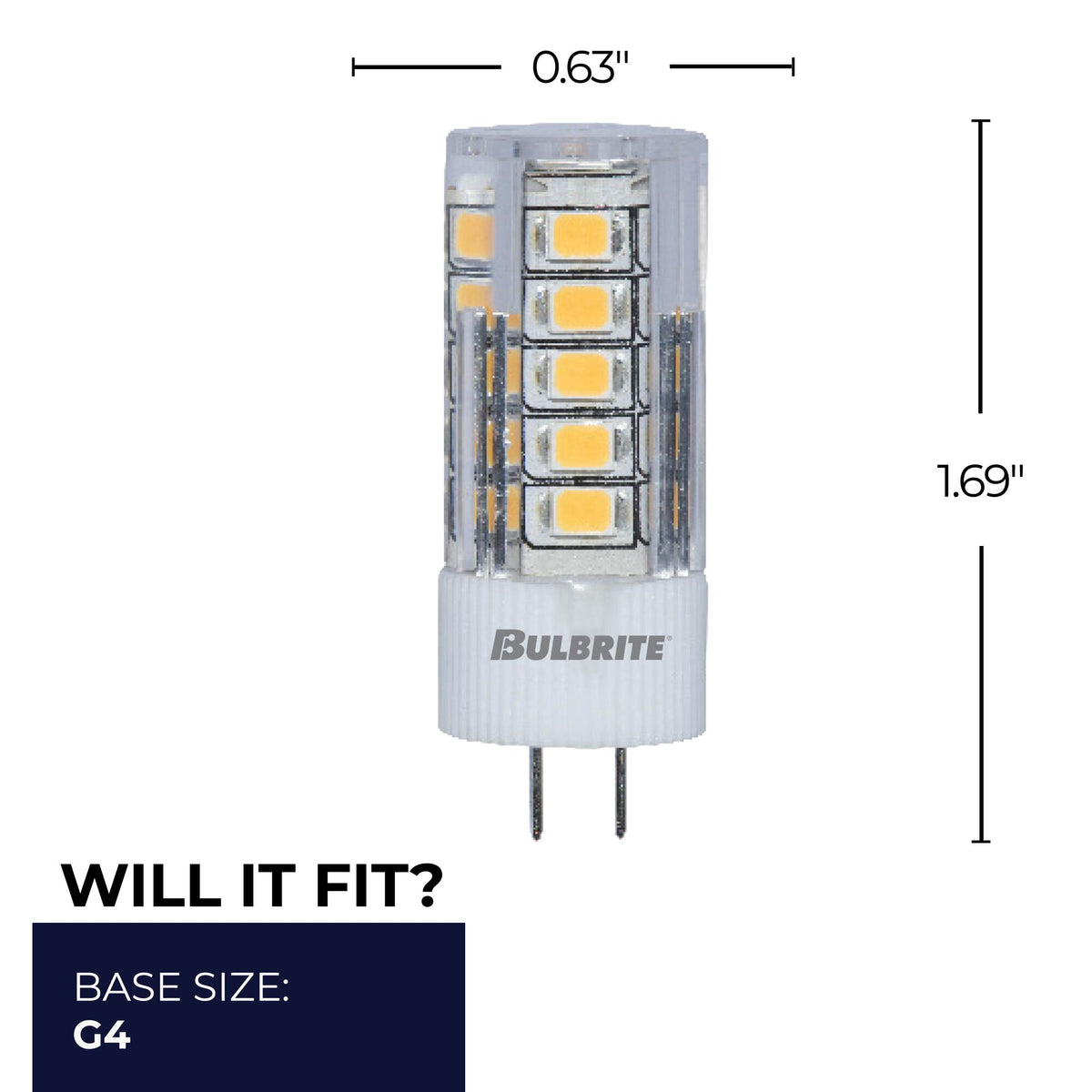 Bulbrite JC Miniature LED Light Bulb, 3W, 30W Equivalent, 2700K, G4 Base, Clear Finish, 3-Pack