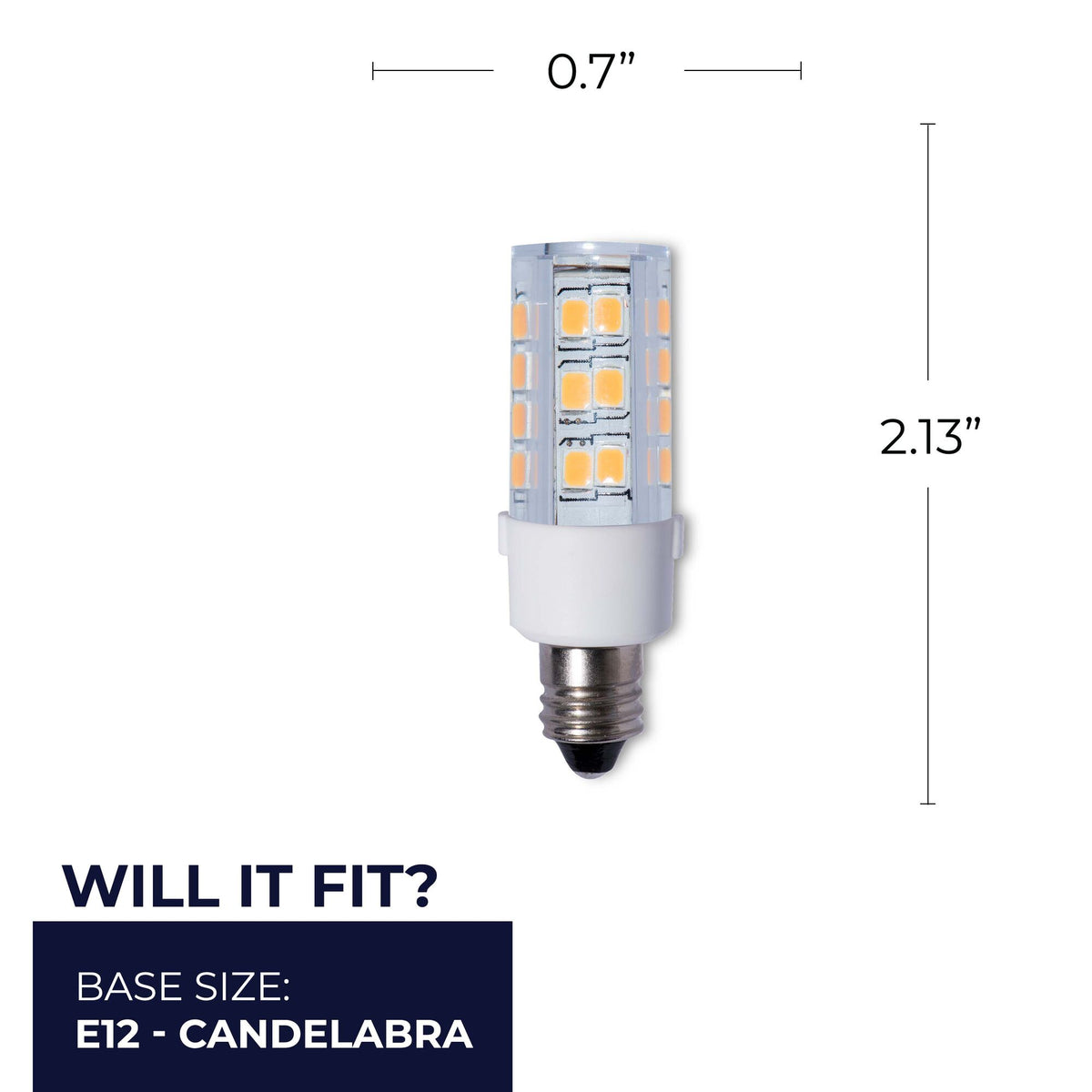 Bulbrite LED Mini T4 Dimmable Candelabra Screw Base (E12) Light Bulb 35W Equivalent 2700K, Clear, 2-Pack